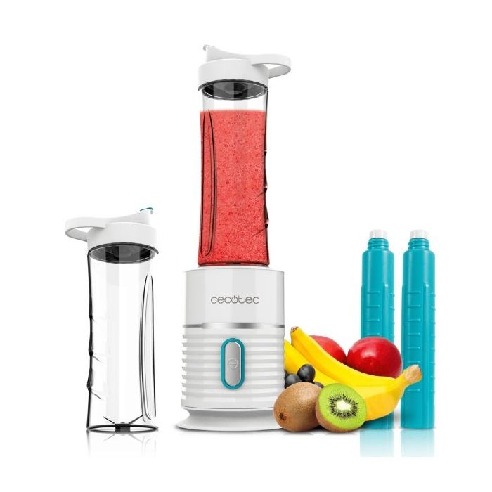 Cecotec Power Titanium 500 EasyGo Batidora de Vaso Portatil - 500W - Ergonomico - Apto para Lavavajillas - Tubos Refrigeradores - Base Antideslizante - Cuchillas Recubiertas de Titanio - Color Blanco