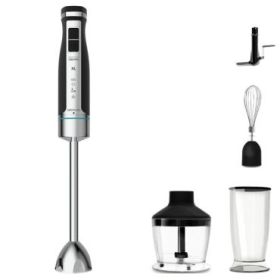 Cecotec PowerGear 1500 XL Pro Batidora de Mano - 1500W - Vaso de 0.8L - Picadora de 0.6L - Velocidad Ajustable - Incluye Accesorios - Cuchillas Recubiertas de Titanio - Modo Turbo - Color Acero