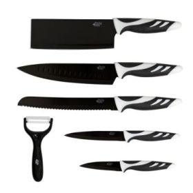 Cecotec Swiss Pack de 6 Cuchillos Profesionales - Hojas de 2mm de Grosor - Acero Inoxidable y Ceramica - Mango Antideslizante - Recubrimiento Antiadherente y Antibacteriano - Estuche - Color Negro