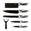 Cecotec Swiss Pack de 6 Cuchillos Profesionales - Hojas de 2mm de Grosor - Acero Inoxidable y Ceramica - Mango Antideslizante - Recubrimiento Antiadherente y Antibacteriano - Estuche - Color Negro