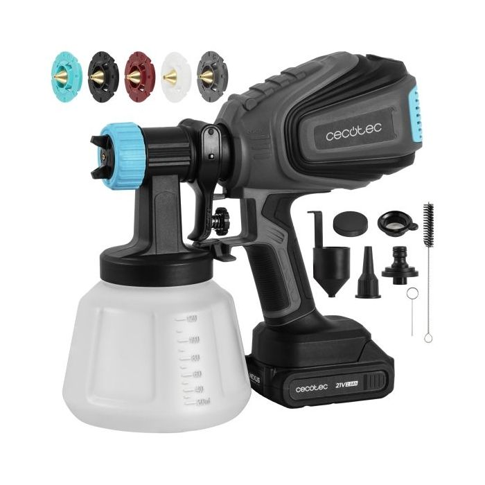 Cecotec TotalPaint 4000 Liberty Pistola de Pintura Inalambrica - Bateria 21V 2Ah - Deposito 1200ml - Control de Caudal hasta 800Ml/min - 14kPa - Incluye Accesorios - Color Negro y Azul