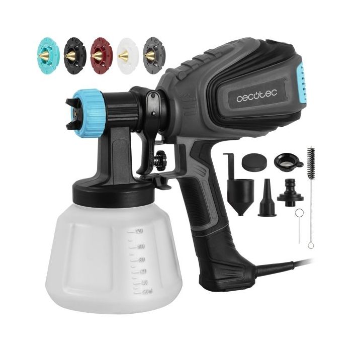 Cecotec TotalPaint 750 Pistola de Pintura - 700W - Deposito 1200ml - Control de Caudal hasta 1200Ml/min - Incluye Accesorios - Color Negro y Azul