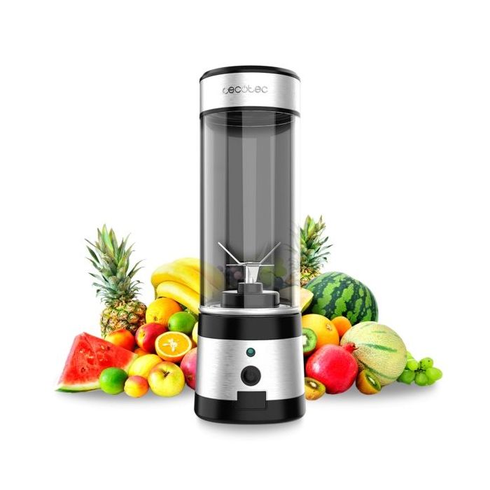Cecotec WanderlustMix USB Batidora de Vaso Portatil - Potencia 126W - Cuchillas Recubiertas de Titanio - Color Negro y Plateado
