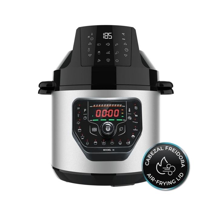 Cecotech Fry Olla GM Programable con Cabezal Freidora sin Aceite - Cocina Multifuncion 27 Modos - Capacidad 6L - Programacion 24h - Control por Voz - Seguridad Avanzada - Color Negro