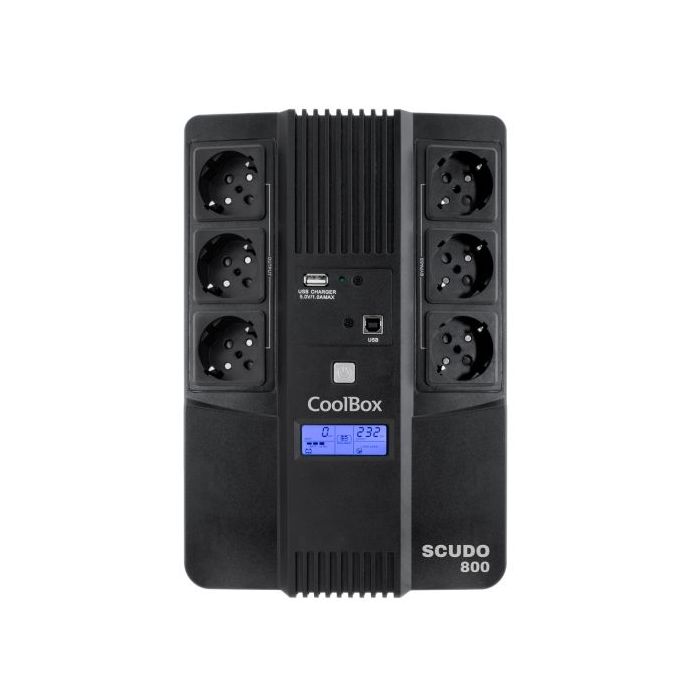 Coolbox Scudo3 SAI 800VA 480W - 6x Schukos - USB - 2x RJ45 - Proteccion Completa Frente a Picos de Tension y Cortes de Suministro - Pantalla LCD
