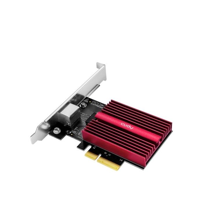 Cudy Adaptador de Red PCIe - Velocidad hasta 10 Gbps - Autoadaptativo - PCI Express 3.0 x4 - Color Negro/Rojo