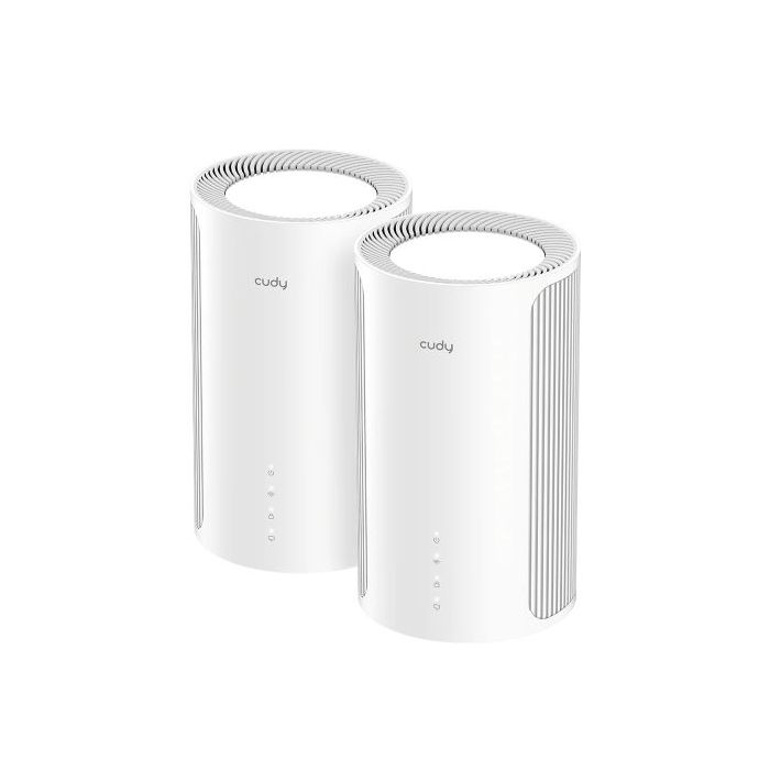 Cudy BE6500 Pack de 2 Sistemas WiFi 7 Mesh 2.5G - Servidor y Cliente VPN - Ethernet 2.5Gbps - Soporta hasta 200 Dispositivos - Control en la Nube con App - 116x202mm - Color Blanco