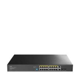 Cudy Switch 20 Puertos - Capacidad Conmutacion 40Gbps - 16x RJ45 PoE+ - 2x RJ45 GbE - 2x Gigabit SFP - Reinicio Automatico - Indicadores LED - 440x180x44mm - Color Negro