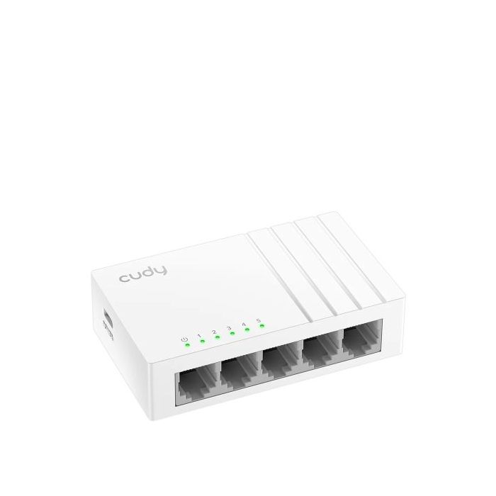 Cudy Switch 5 Puertos RJ45 - Alimentacion por USB-C - Capacidad Conmutacion 10Gbps - Indicadores LED - Funcion Vigilancia IGMP - 88x52.5x24mm - Color Blanco