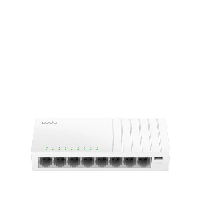 Cudy Switch 8 Puertos RJ45 - Alimentacion por USB-C - Capacidad Conmutacion 16Gbps - Indicadores LED - 138x61.5x24mm - Color Blanco