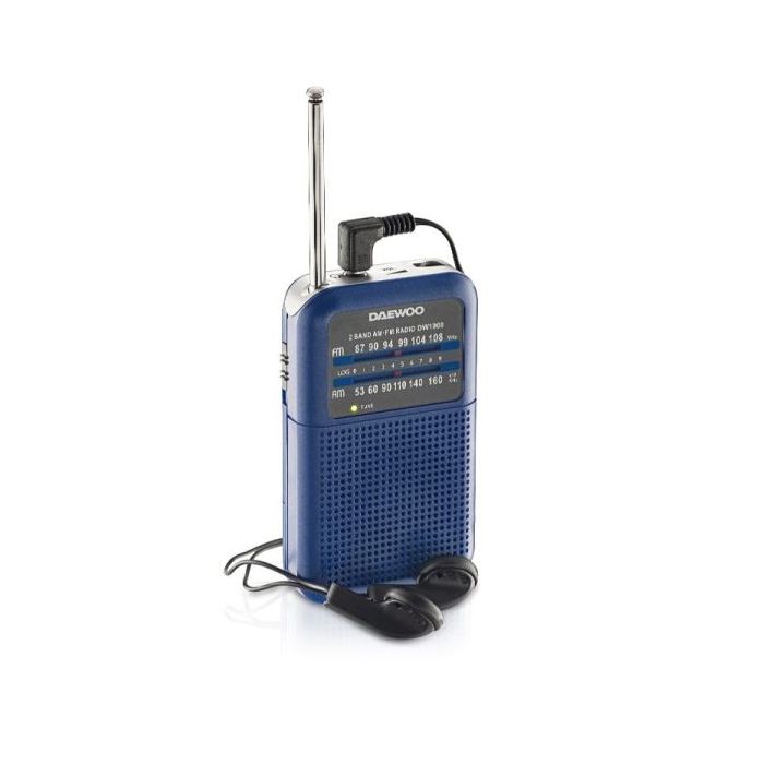 Daewoo DW1008 Radio Portatil AM/FM - Antena Telescopica y Sintonizacion Analogica Precisa - Altavoz Integrado - Salida Auriculares Jack 3.5mm - Compacto y Ligero para Uso Diario - Color Azul