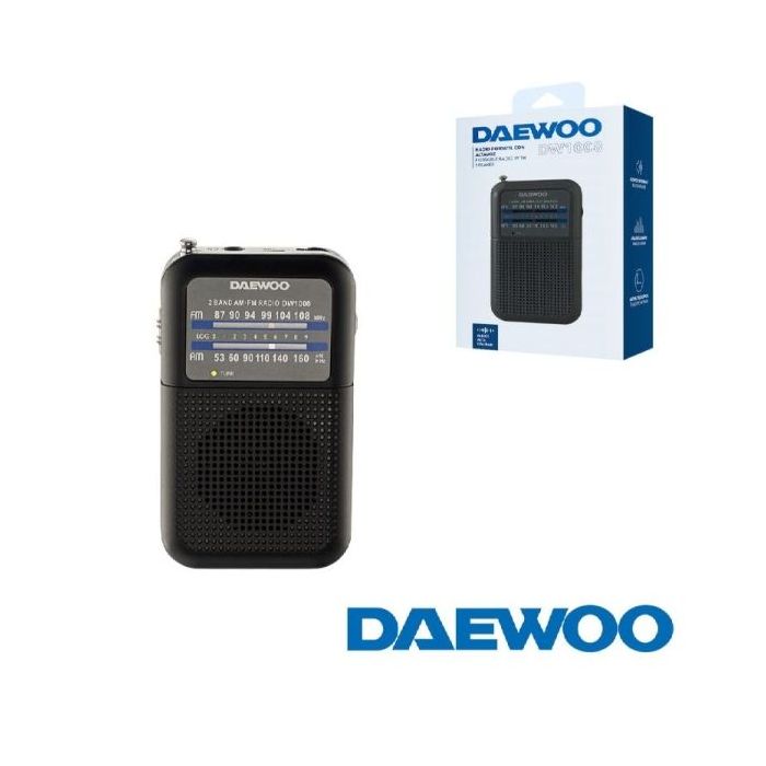 Daewoo DW1008 Radio Portatil AM/FM - Antena Telescopica y Sintonizacion Analogica Precisa - Altavoz Integrado - Salida Auriculares Jack 3.5mm - Diseño Compacto y Ligero para Uso Diario - Color Negro