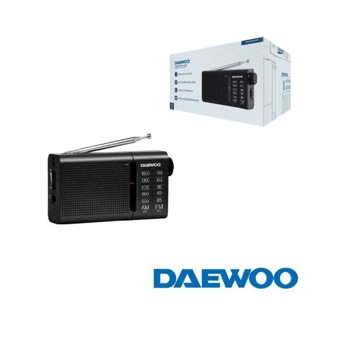 Daewoo DW1119 Radio Portatil AM/FM Analogica - Altavoz Integrado - Auriculares Incluidos - Antena Telescopica - Salida Jack 3.5mm - Funcionamiento a Pilas (2xAA) - Diseño Compacto y Ligero - Color Negro y Azul