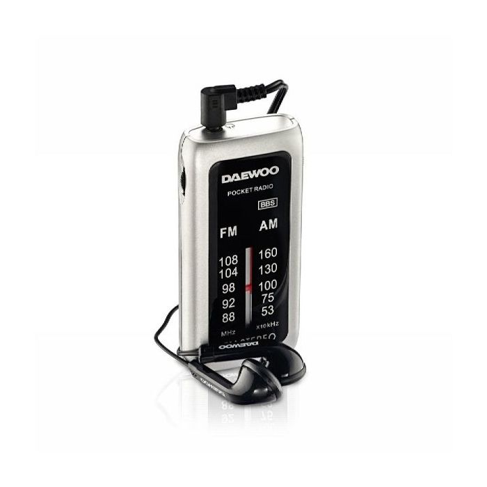 Daewoo Radio AM/FM - Alimentacion a Pilas - Jack 3.5mm - Funcion Super Bass - Color Negro y Gris
