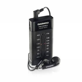 Daewoo Radio AM/FM - Alimentacion a Pilas - Jack 3.5mm - Sintonizacion Manual - Auriculares Incluidos - 95x70x30mm - Color Negro