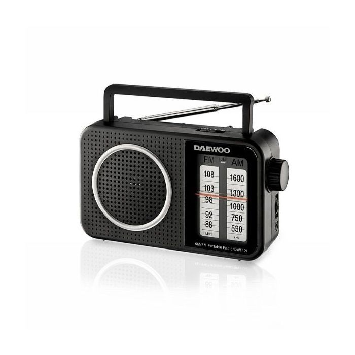 Daewoo Radio AM/FM - Jack 3.5mm - Antena Telescopica - Altavoz Integrado - Asa de Transporte - 220x75x150mm - Color Negro