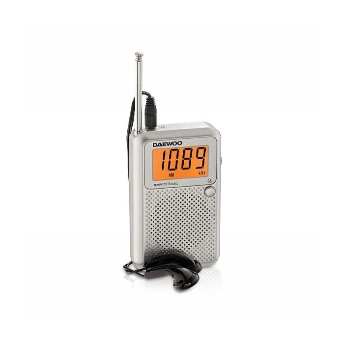 Daewoo Radio AM/FM - Pantalla Digital - Jack 3.5mm - Antena Telescopica - Altavoz Integrado - Color Gris