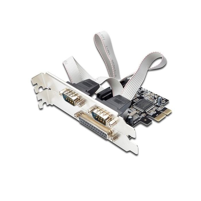 Ewent Tarjeta de Interfaz PCI-Express - Combo Conexion en Serie y en Paralelo - 2xD-sub 9 Macho - 1x D-sub 25 Hembra - Color Aluminio
