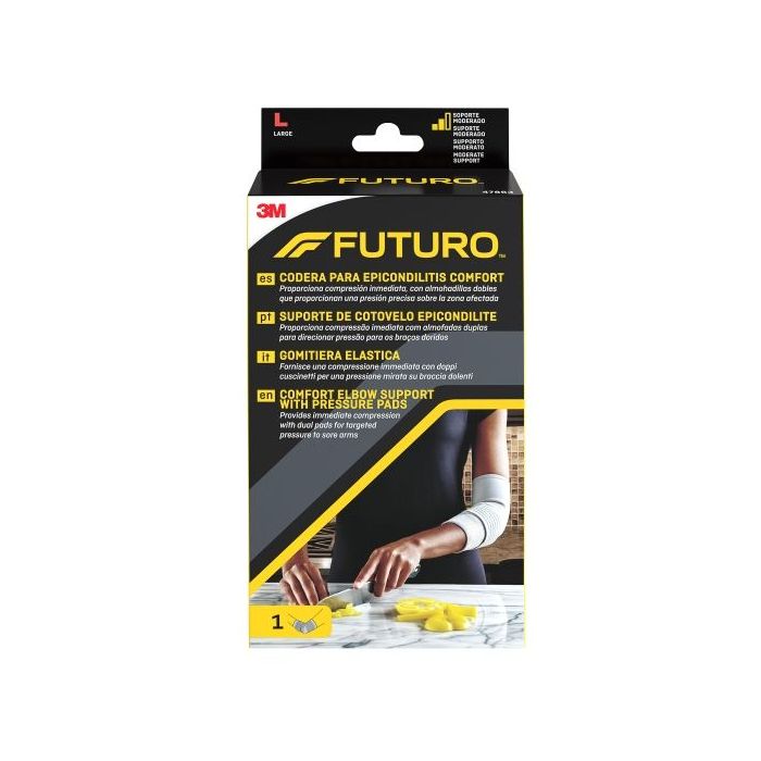 Futuro Comfort Codera para Epicondilitis - Talla L (27.9 - 30.5cm) - Transpirable - Elastico - Anatomico - Color Gris