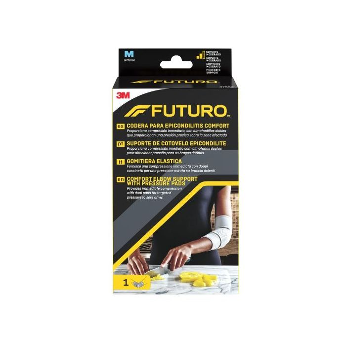 Futuro Comfort Codera para Epicondilitis - Talla M (25.4 - 27.9cm) - Transpirable - Elastico - Anatomico - Color Gris