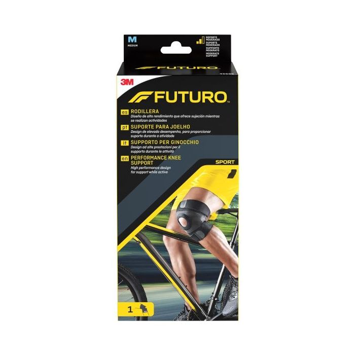 Futuro Rodillera - M (38.1 - 43.2cm) - Uso de Alto Rendimiento - Forma Anatomica - Transpirable - Color Gris Oscuro