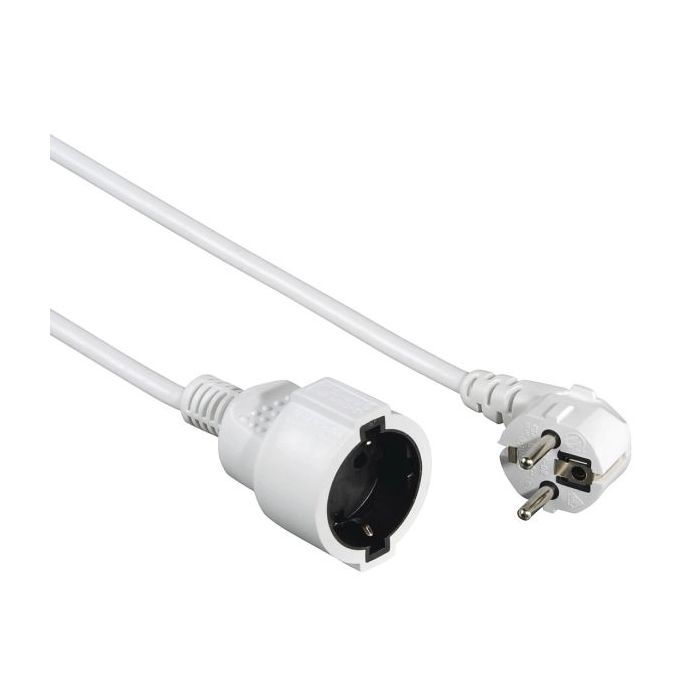 Hama  Cable de Alimentacion Alargador Acodado - Potencia Maxima 3680W - Longitud 2m - Seccion 1.5mm2 - Schuko CEE7 - Color Blanco