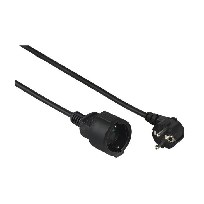 Hama  Cable de Alimentacion Alargador Acodado - Potencia Maxima 3680W - Longitud 2m - Seccion 1.5mm2 - Schuko CEE7 - Color Negro
