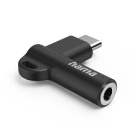 Hama Adaptador Acodado - 90º - USB-C Macho - Jack 3.5mm Hembra - Color Negro