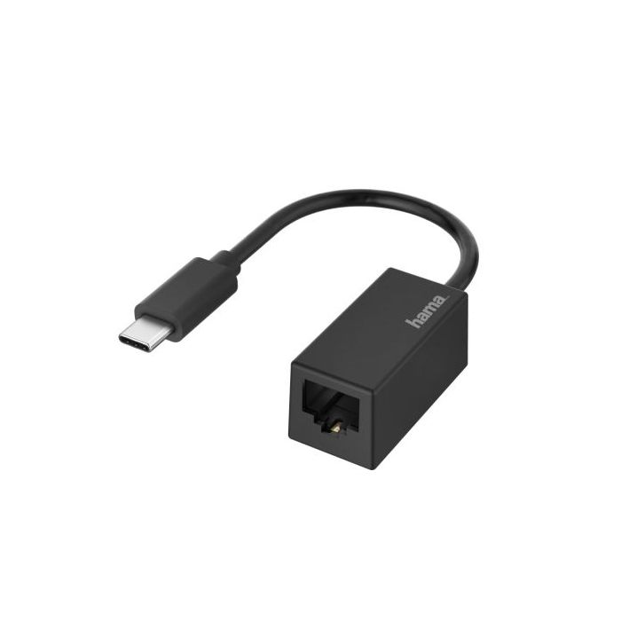 Hama Adaptador de Red - USB-C Macho - Ethernet RJ45 Hembra - Color Negro