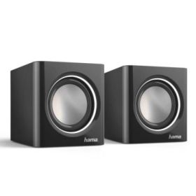 Hama Altavoces de Sobremesa - Cable 7cm - Frecuencia hasta 20GHz - Jack 3.5mm - 7x7x7cm - Color Negro y Plata