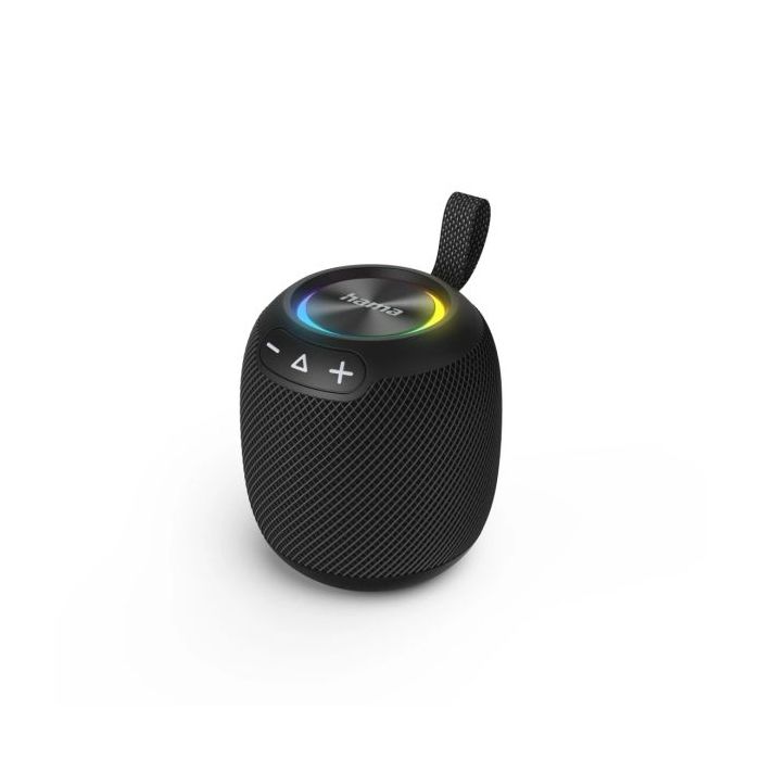 Hama Altavoz Portatil - Potencia 16W - Bluetooth - USB-C - Bateria 3000mAh - IPX6 - Luz LED - Rango 10m - 10.5x9.53x9.53cm - Color Negro