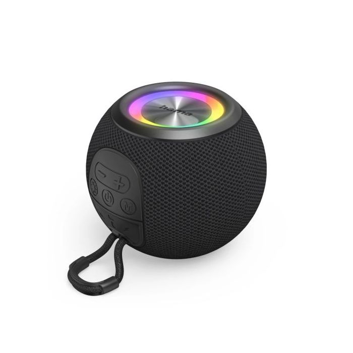 Hama Altavoz Portatil - Potencia 5W - Bluetooth - Jack 3.5mm - USB-C - Bateria 1200mAh - Admite MicroSD - Luz LED - Rango 10m - 11.1x11.1x8.7cm - Color Negro