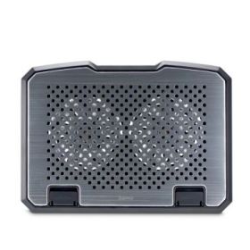 Hama Aluminium Base de Refrigeracion para Portatil hasta 15.6" - 2 Ventiladores de 12.5cm - Silencioso - Cable 40cm - USB-A - Luz LED - Inclinable - Antideslizante - Metalico - 37x27x3cm - Color Negro