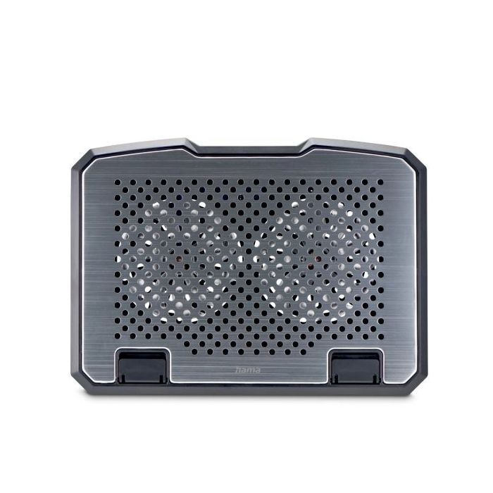 Hama Aluminium Base de Refrigeracion para Portatil hasta 15.6" - 2 Ventiladores de 12.5cm - Silencioso - Cable 40cm - USB-A - Luz LED - Inclinable - Antideslizante - Metalico - 37x27x3cm - Color Negro