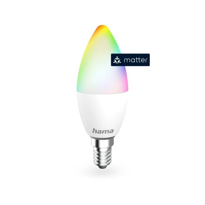 Hama Bombilla LED E14 Inteligente - Potencia 4.9W - RGBW - WiFi - Compatible con Asistente de Voz - Control con App - Forma de Vela - IP20 - Color Blanco