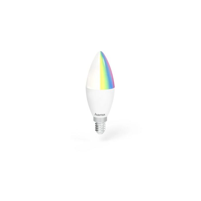 Hama Bombilla LED E14 Inteligente - Potencia 5.5W - RGBW - WiFi - Compatible con Asistente de Voz - Control con App - Forma de Vela - IP20 - Color Blanco