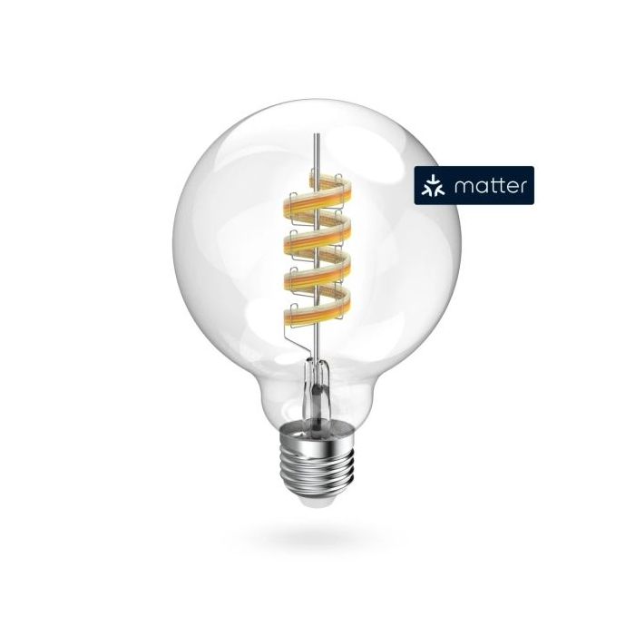 Hama Bombilla LED E27 Inteligente - Potencia 4.9W - RGBW - WiFi - Compatible con Asistente de Voz - Control con App - Estilo Retro - Filamento G95 - Forma de Globo - IP20 - Color Transparente
