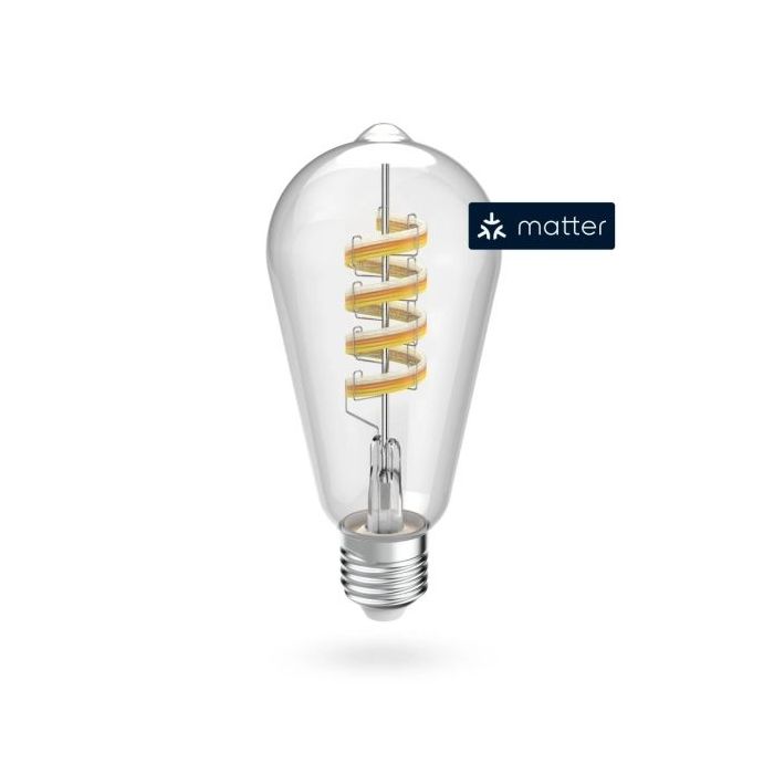 Hama Bombilla LED E27 Inteligente - Potencia 4.9W - RGBW - WiFi - Compatible con Asistente de Voz - Control con App - Estilo Retro - Filamento St64 - IP20 - Color Transparente