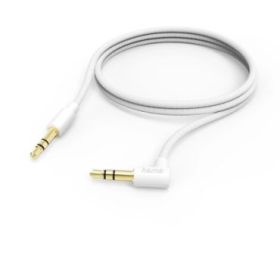 Hama Cable de Audio Acodado 90º - Jack 3.5mm Macho - Longitud 0.5m - Estereo - Contactos Chapados en Oro - Color Blanco