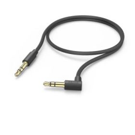 Hama Cable de Audio Acodado 90º - Jack 3.5mm Macho - Longitud 0.5m - Estereo - Contactos Chapados en Oro - Color Negro
