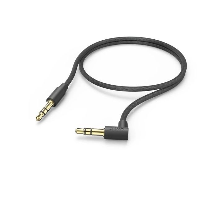 Hama Cable de Audio Acodado 90º - Jack 3.5mm Macho - Longitud 0.5m - Estereo - Contactos Chapados en Oro - Color Negro