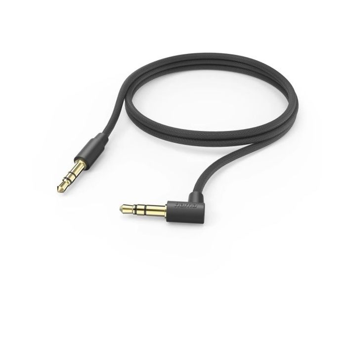 Hama Cable de Audio Acodado 90º - Jack 3.5mm Macho - Longitud 0.5m - Estereo - Contactos Chapados en Oro - Color Negro