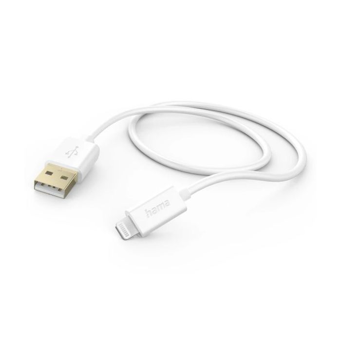 Hama Cable de Carga - USB-A Macho - Lightning - Longitud 1.5m - Velocidad hasta 480Mbps - Chapado en Oro - Color Blanco