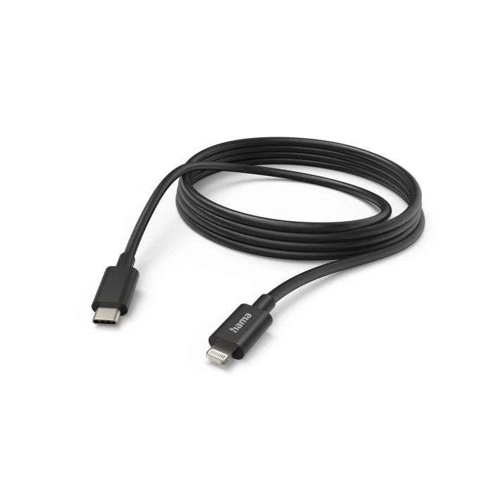 Hama Cable de Carga - USB-C - Ligthning - Velocidad hasta 480Mbps - Longitud 3m - Intensidad Maxima 3A - Color Negro