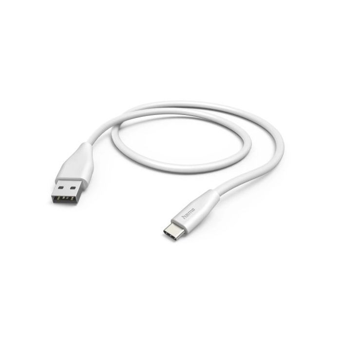 Hama Cable USB - USB-A Macho - USB-C Macho - Longitud 1.5m - Velocidad hasta 480Mbps - Niquelado - Color Blanco