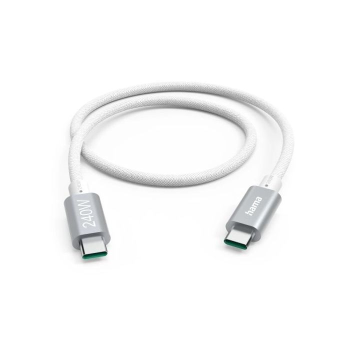 Hama Cable USB-C - Potencia Maxima 240W - Longitud 1.5m - Velocidad hasta 5Gbps - Blindaje Doble - Color Blanco