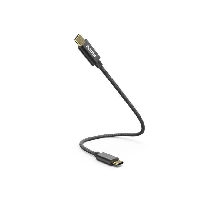 Hama Cable USB-C Macho - Potencia Maxima 60W - Longitud 0.2m - Velocidad hasta 480Mbps - Chapado en Oro - Color Negro