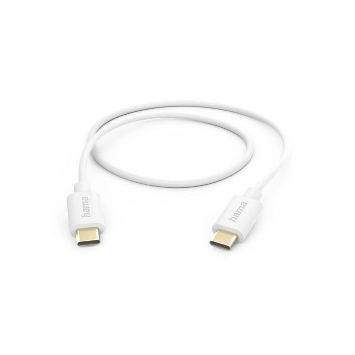 Hama Cable USB-C Macho - Potencia Maxima 60W - Longitud 1m - Velocidad hasta 480Mbps - Chapado en Oro - Color Blanco