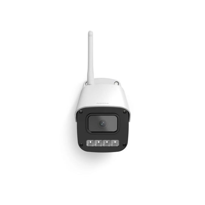 Hama Camara de Vigilancia Exterior con Microfono y Altavoz - Vision Nocturna - Cable 1.8m - Asistente de Voz - WiFi - 2.4GHz - Full HD - Color Blanco