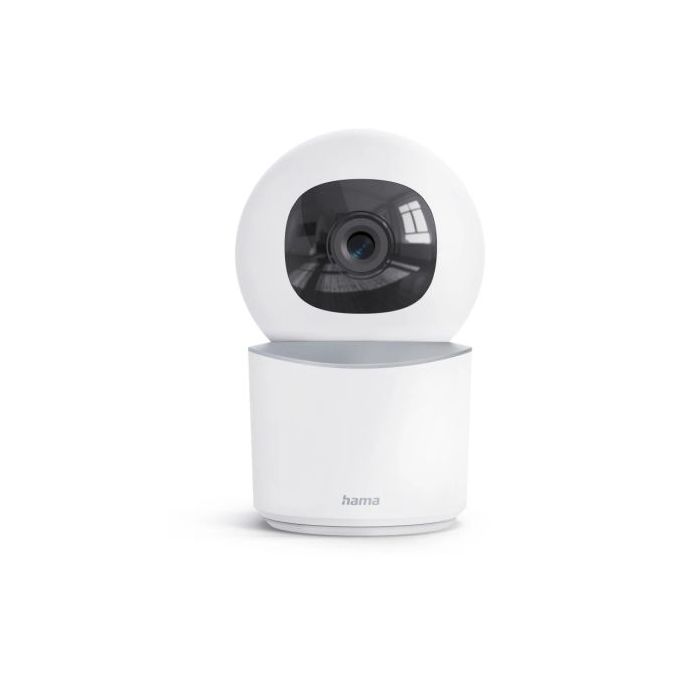 Hama Camara de Vigilancia Inteligente con Microfono - Vision Nocturna - Cable 96cm - Ideal para Mascotas - Funcion Rotativa - Asistente de Voz - WiFi - 2.4GHz - Full HD - Color Blanco
